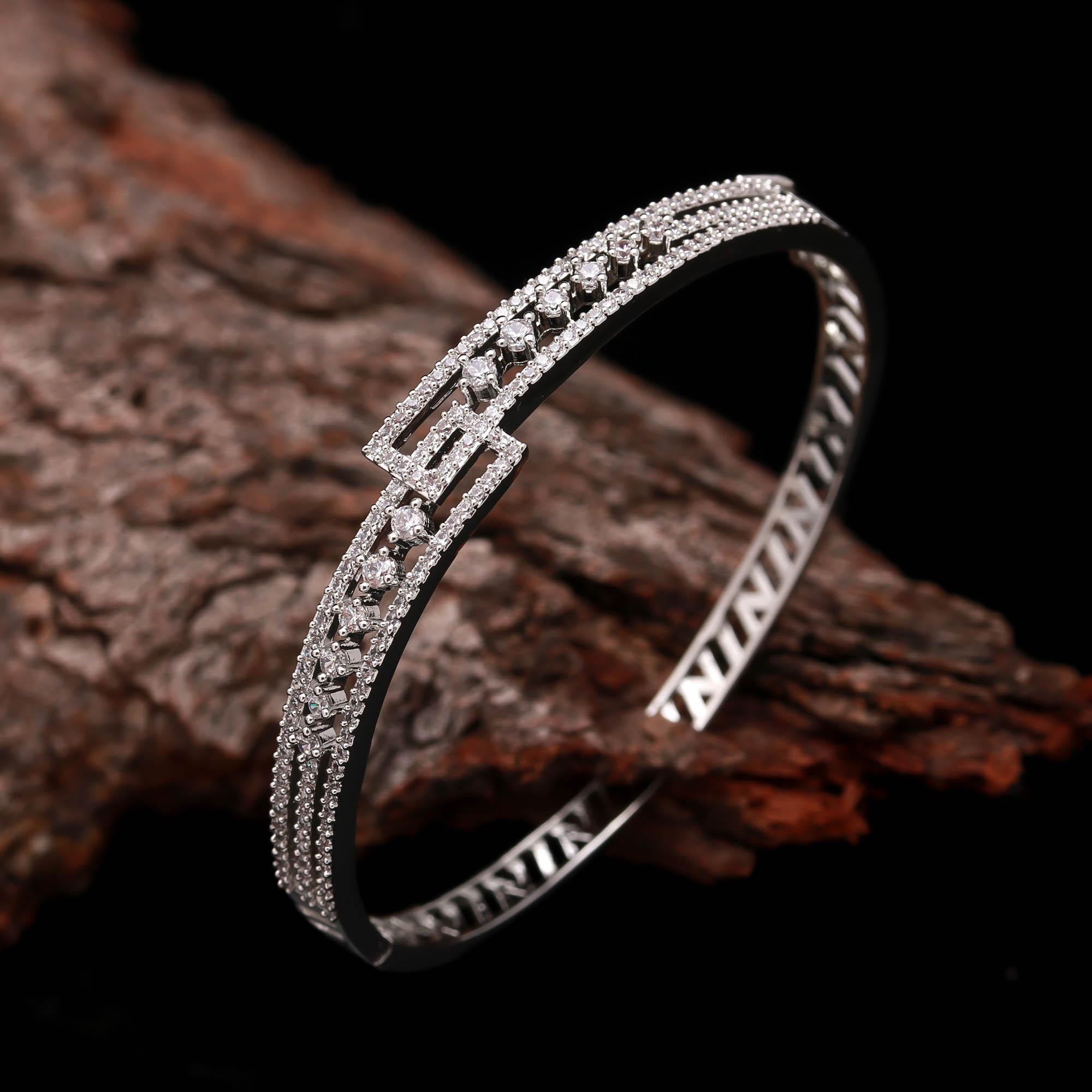 Elegant Silver Diamond Bracelet for Women | Stylish Zircon Stone Kada
